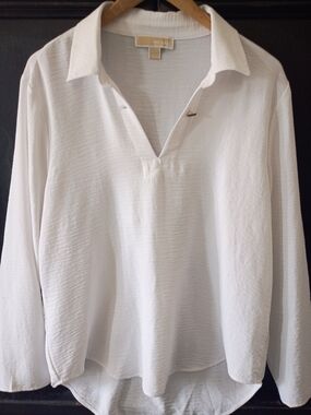 MICHAEL Michael Kors White Long-Sleeve Collared Blouse